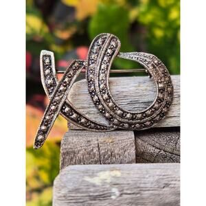 Vintage Sterling Silver Marcasite "XO" Hugs & Kisses Brooch